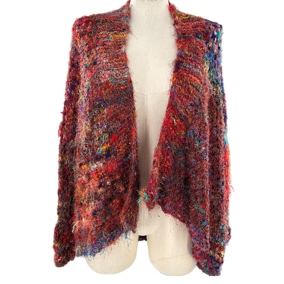 handmade womens shag knit sweater size L multicolored dopamine lagenlook - Picture 1 of 9